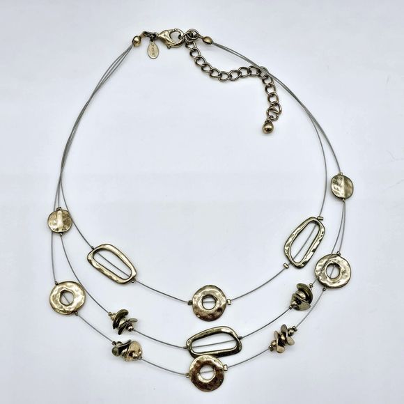 Chico's Station Necklace Open Charm Gold Tone Multi Strand Statement Jewelry - Picture 6 of 8